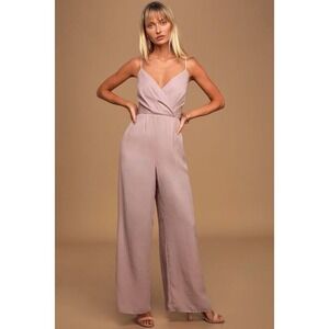 Lulus Call For Me Dusty Lavender Faux Wrap Wide Leg Jumpsuit Size L NWT